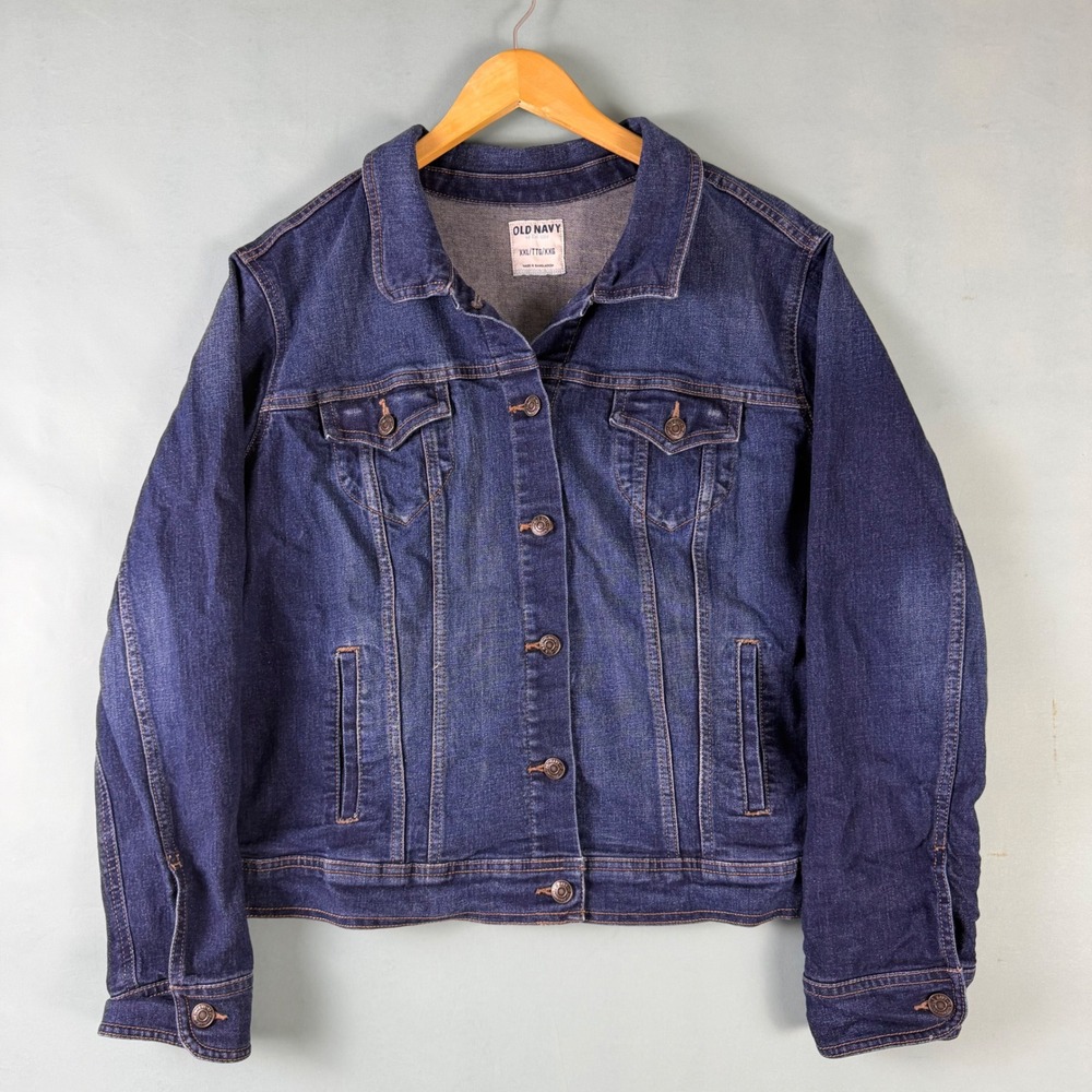 Old Navy Women's XXL Dark Wash Blue Denim Trucker Jean Jacket Button Front